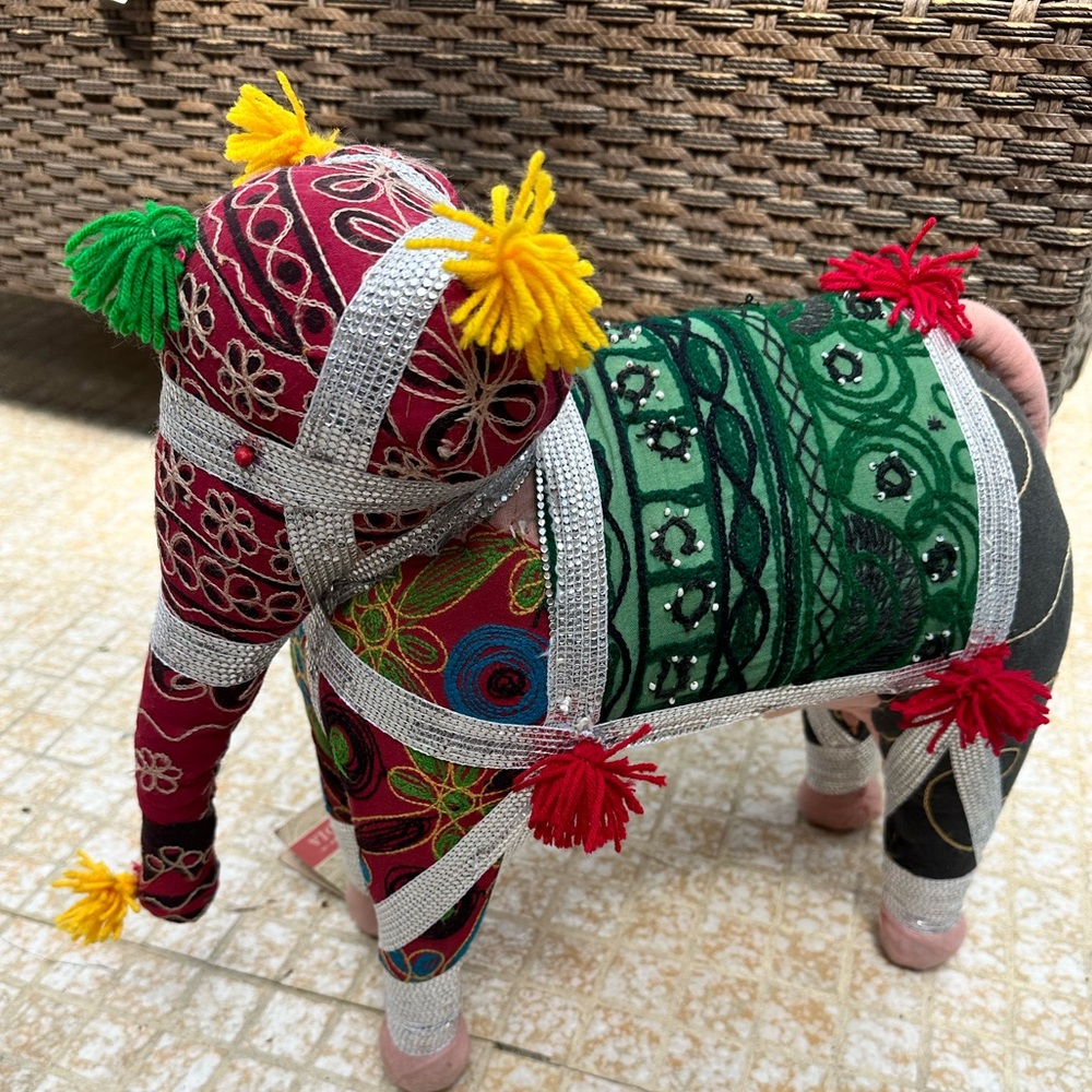 Colorful Handmade Patchwork Fabric Indian Elephant Statue from Earthbound NWT